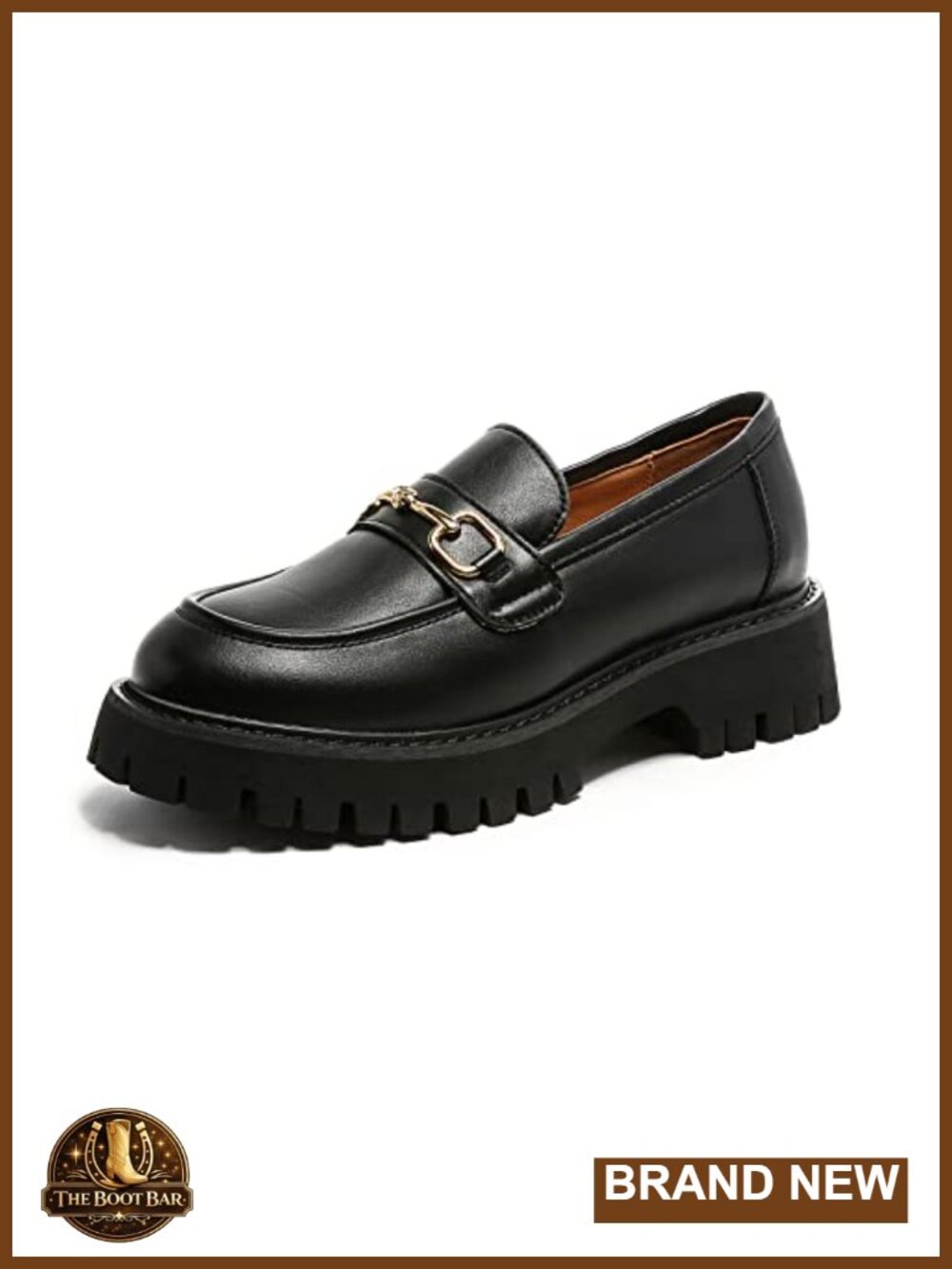 Womens Platform Loafers Chunky Heel Lug Sole Slip On Round Toe PU Leather